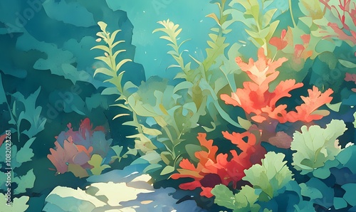 Wallpaper Mural Vibrant coral reef ocean watercolor illustration, Generative AI Torontodigital.ca