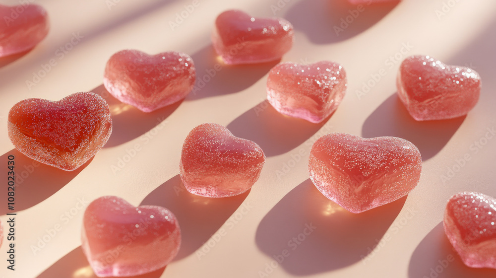 Gummy candy hearts in shades of red and pink Gummy candy hearts in shades of red and pink