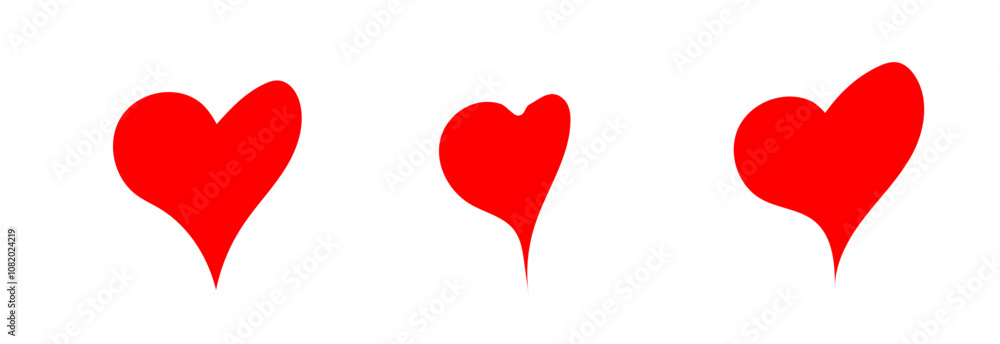 three red hearts set on a white background three red hearts set on a white background