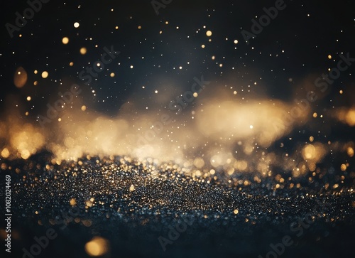 Sparkling Golden Particles and Dust Creating Magical Atmosphere in a Dark Setting for Backgrounds and Creative Projects