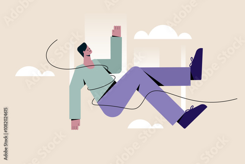 Conceptual illustration of a man experiencing an unpredicted fall from high