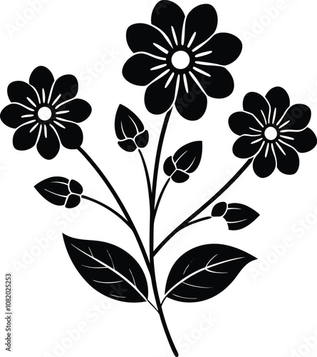 Flowers. Black silhouettes of flowers isolated on a white background. Vector illustrations
