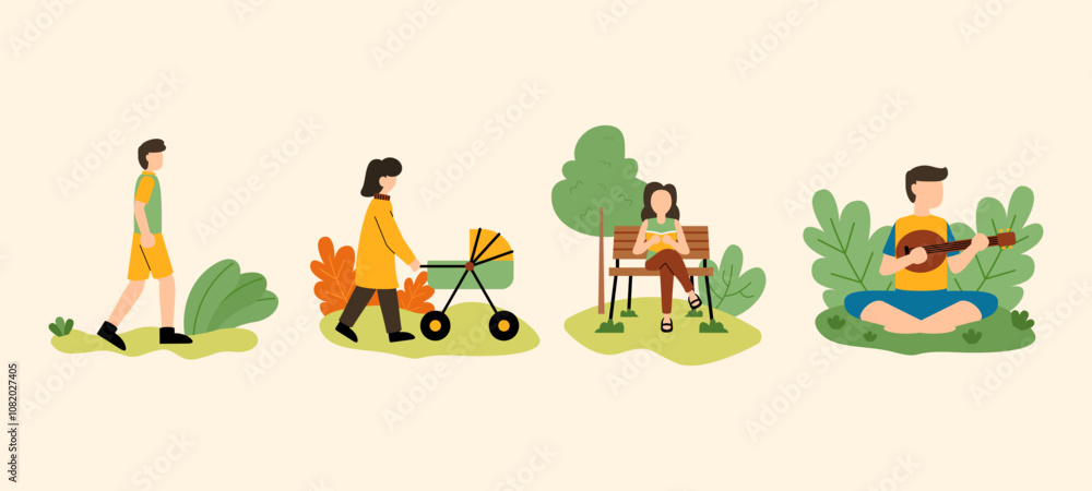 Set of daily life scenes. Flat cartoon character illustration Set of daily life scenes. Flat cartoon character illustration