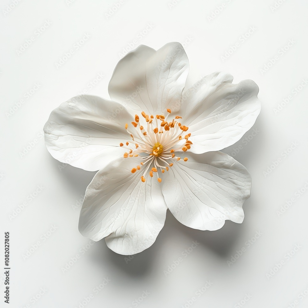 Fototapeta premium Elegant White Flower with Orange Stamen Detail