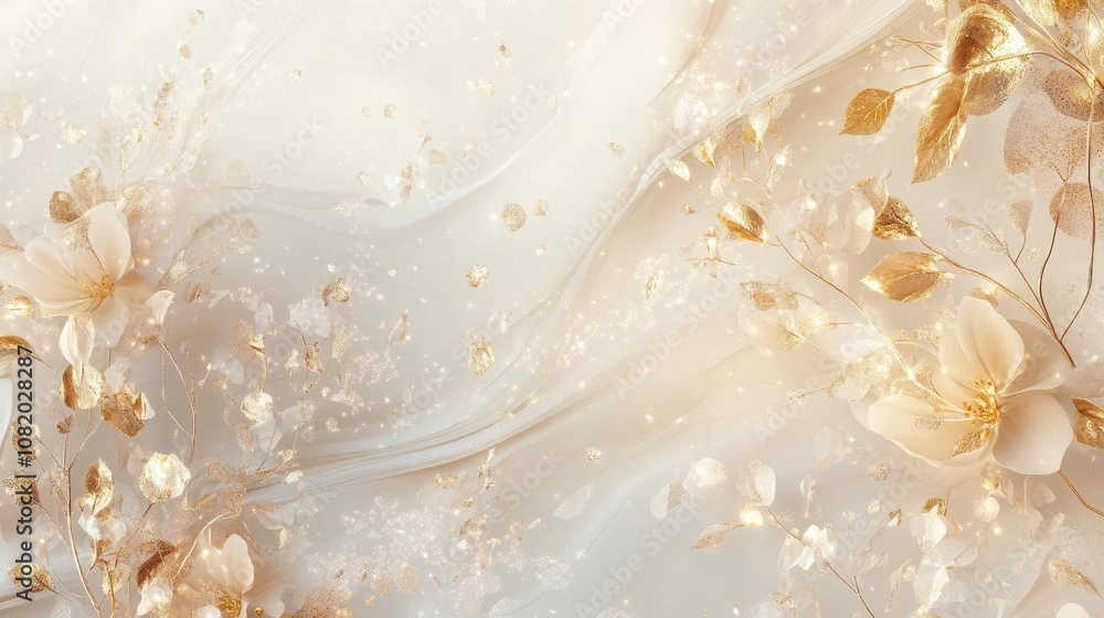 Fototapeta premium Gold and blush flowers satin-like background glowing accents for a high-end refined look
