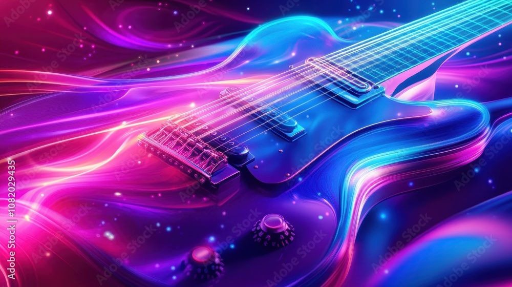 Fototapeta premium Dynamic neon strings dissolve into liquid colors on a vibrant background
