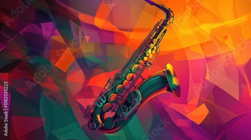 Fotografie Glowing saxophone parts dissolve into waves on a bright creative backdrop