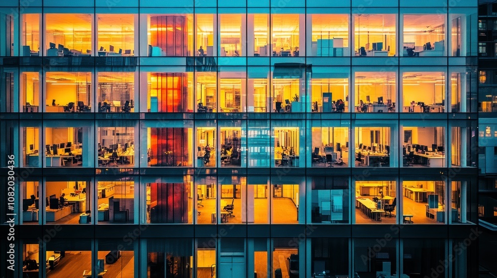 A View of an Illuminated Office Building at Night A View of an Illuminated Office Building at Night