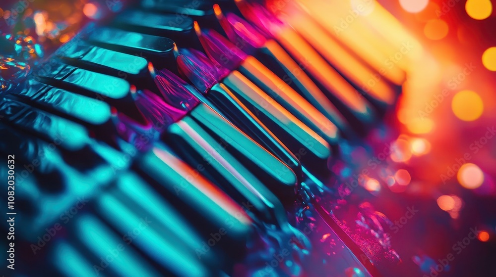 Glowing keys blend into splashes with gradients on a dynamic wallpaper Glowing keys blend into splashes with gradients on a dynamic wallpaper