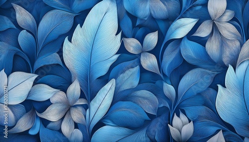 Wallpaper Mural Abstract blue floral seamless pattern with organic plant shapes, perfect for vintage-inspired wallpapers, textiles, and spring-themed designs Torontodigital.ca