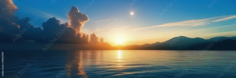 Fototapeta premium view of a sunset over a body of water