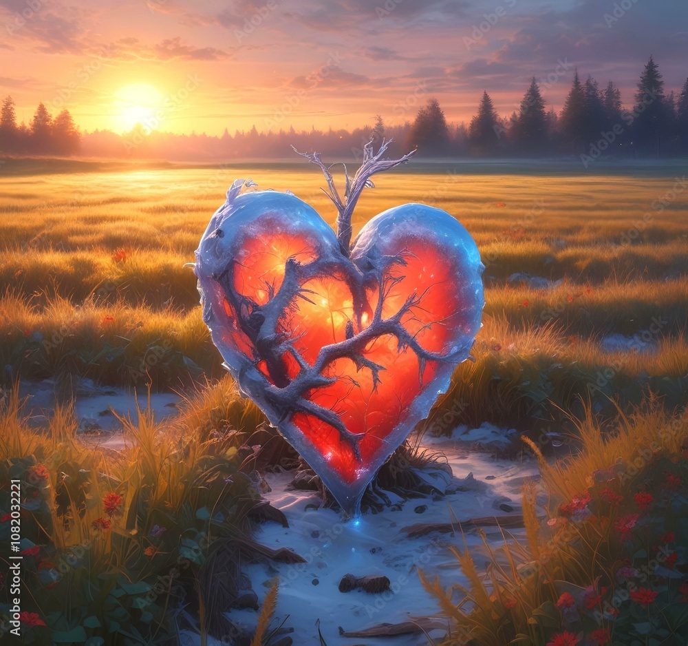 Fototapeta premium Illustration of shiny heart shape in spring time.