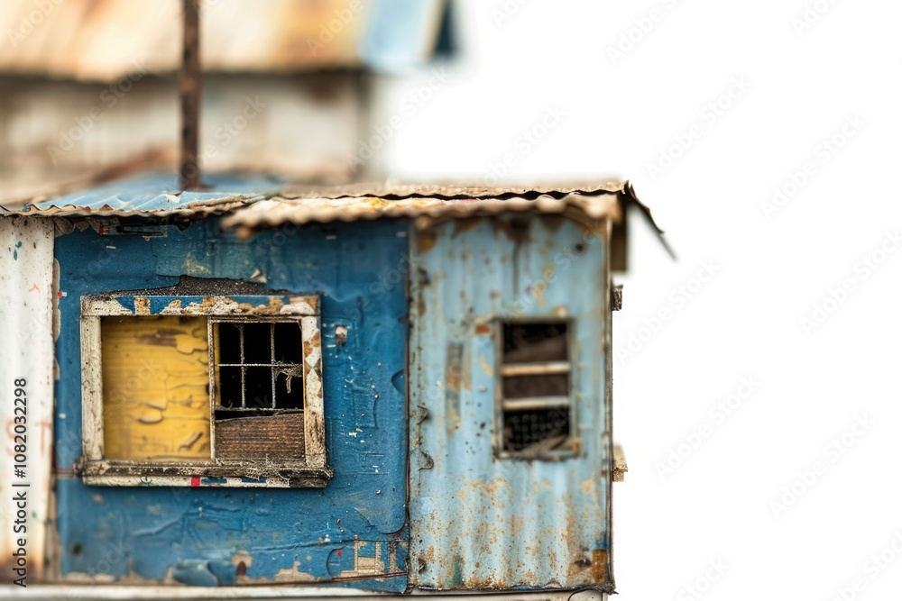 Cozy small house with bright yellow window and blue exterior, suitable for illustration of home or village scene Cozy small house with bright yellow window and blue exterior, suitable for illustration of home or village scene