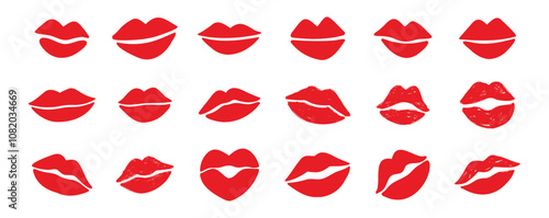 lips kiss clipart. lips kiss hand drawn silhouette symbols. Decor red lips cartoon drawing elements set