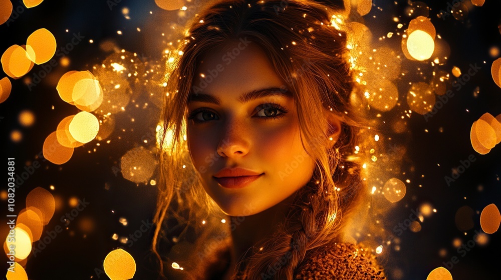 A beautiful girl, her eyes, like the brightest stars in the dark night sky, flashing the light of wisdom and curiosity, her smile, warm and bright, like a ray of sunshine in winter. generative ai A beautiful girl, her eyes, like the brightest stars in the dark night sky, flashing the light of wisdom and curiosity, her smile, warm and bright, like a ray of sunshine in winter. generative ai