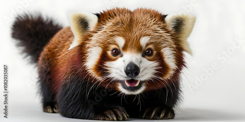  Cute Red Panda Animal lying on the white background Created with generative AI