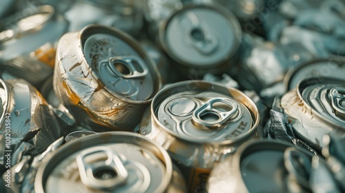 A pile of aluminum cans stacked on top of each other, great for illustration purposes photo