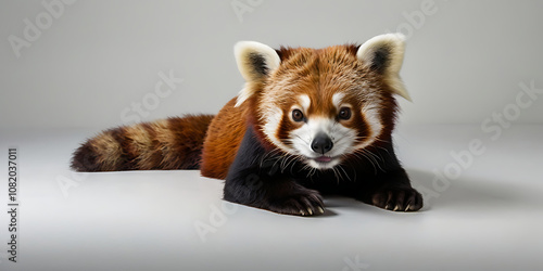  Cute Red Panda Animal lying on the white background Created with generative AI