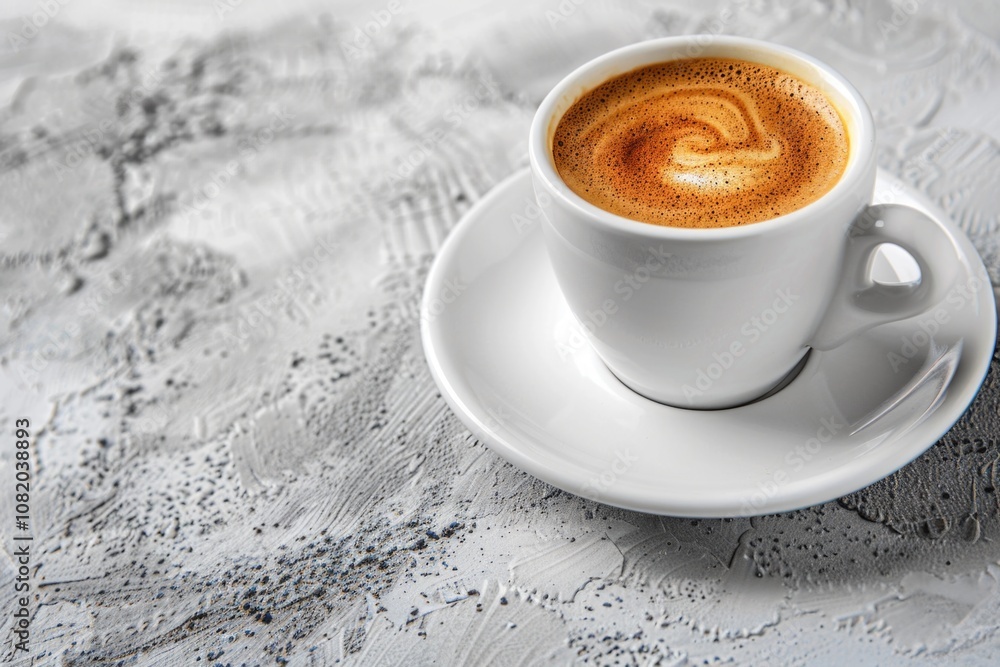A single serving of coffee in a cup on a saucer, placed on a table A single serving of coffee in a cup on a saucer, placed on a table