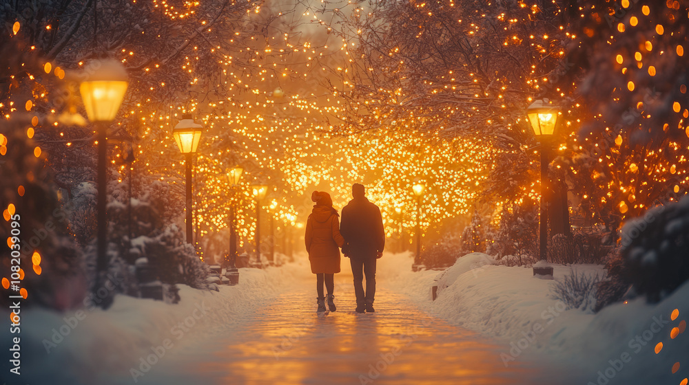 Charming Christmas Illustrations with Featuring Cozy Outdoor Scene With a Couple Walking Hand-In-Hand: Cute Holiday Designs for Cards, Wallpapers, T-Shirts, Posters & Decor Charming Christmas Illustrations with Featuring Cozy Outdoor Scene With a Couple Walking Hand-In-Hand: Cute Holiday Designs for Cards, Wallpapers, T-Shirts, Posters & Decor