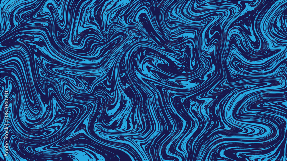 Ocean blue and dark gray seamless marble pattern with psychedelic swirls. Vector liquid acrylic texture. Flow art. Trippy textile background. Tie dye simple artistic effect