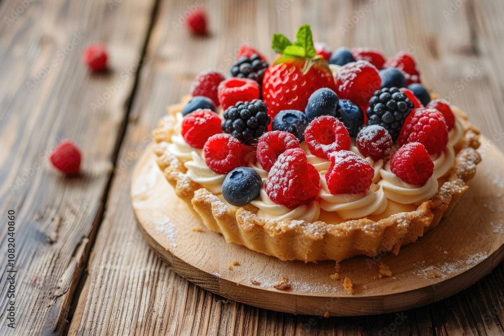 Fresh fruit on top of a sweet pastry, great for breakfast or dessert Fresh fruit on top of a sweet pastry, great for breakfast or dessert