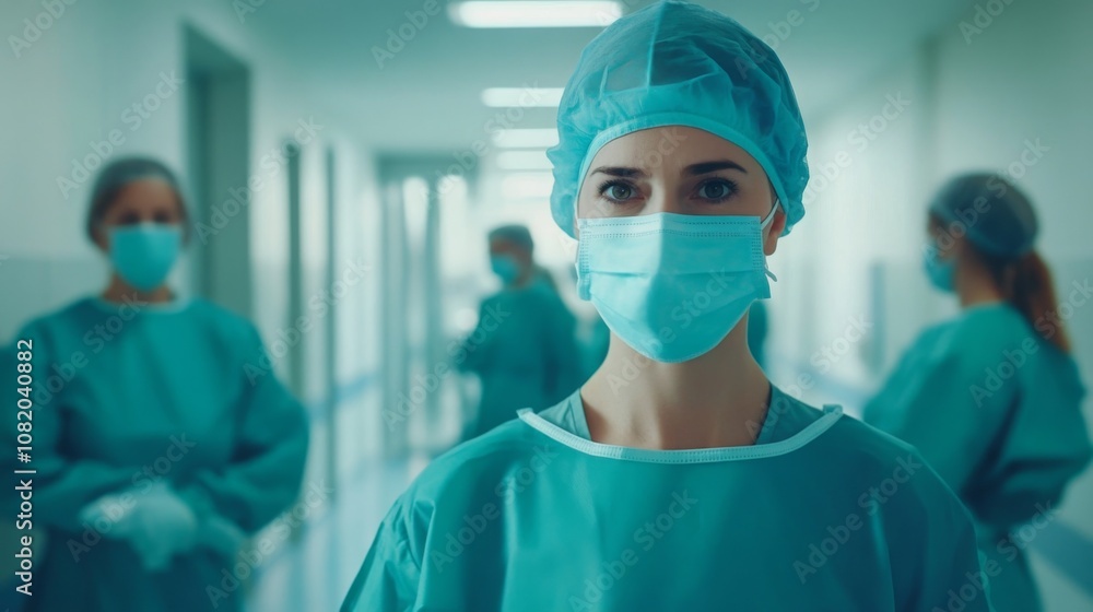 Medical staff wearing masks in a hospital setting, symbolizing dedication and protection in the face of health challenges. Medical staff wearing masks in a hospital setting, symbolizing dedication and protection in the face of health challenges.