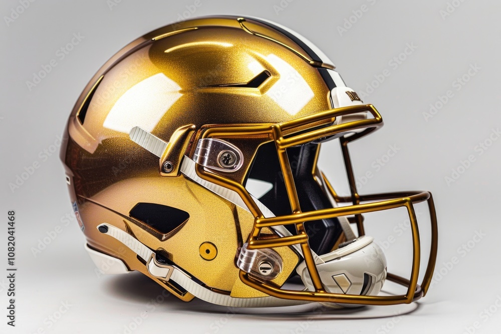 Fototapeta premium A gold football helmet on a clean white background, perfect for sports-themed designs