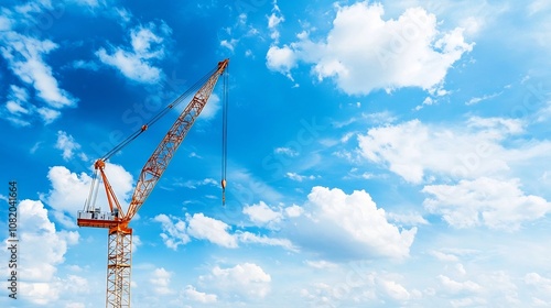 Majestic Construction Crane Reaching Towards Sunny Blue Skies with Fluffy Clouds