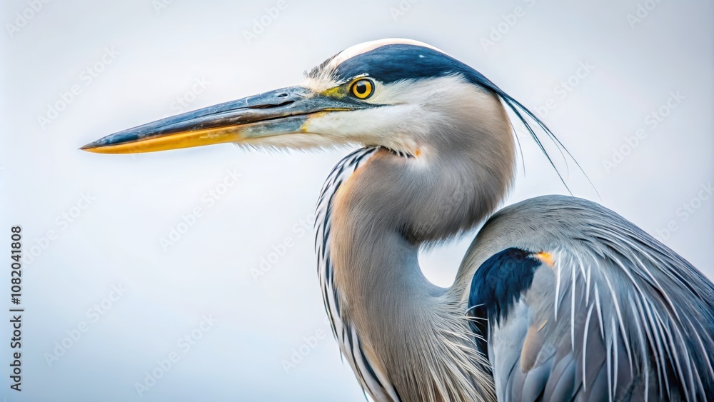 A Graceful Blue Heron Silhouetted Against a Soft White Background in Minimalist Photography Capturing the Beauty of Nature A Graceful Blue Heron Silhouetted Against a Soft White Background in Minimalist Photography Capturing the Beauty of Nature