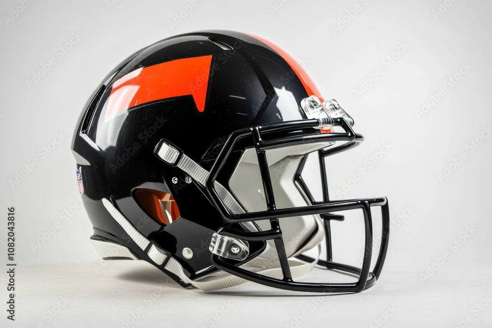 A close-up shot of a black and orange football helmet on a white background, perfect for sports or team-related designs A close-up shot of a black and orange football helmet on a white background, perfect for sports or team-related designs