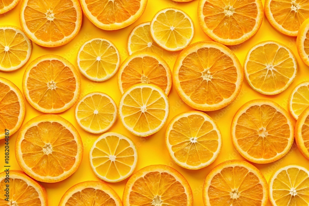 Seamless Orange Slices Double Exposure on Yellow Seamless Orange Slices Double Exposure on Yellow