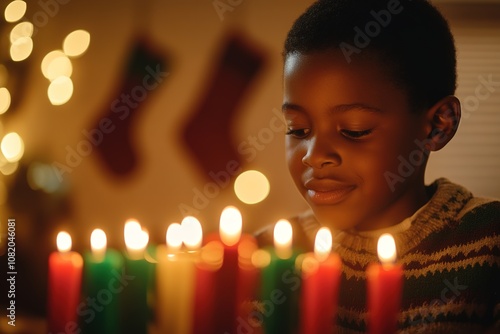 Wallpaper Mural Child admires Kwanzaa candles, feeling festive spirit. Torontodigital.ca
