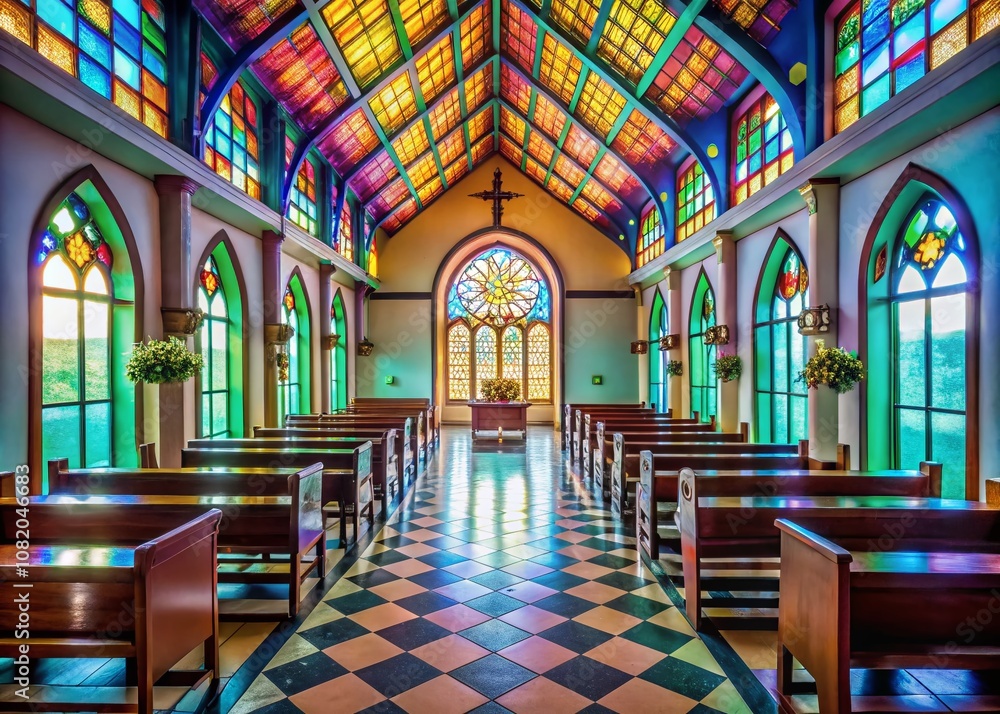 Tranquil minimalism envelops the church, a serene space amidst the vibrant Ross Island. Tranquil minimalism envelops the church, a serene space amidst the vibrant Ross Island.