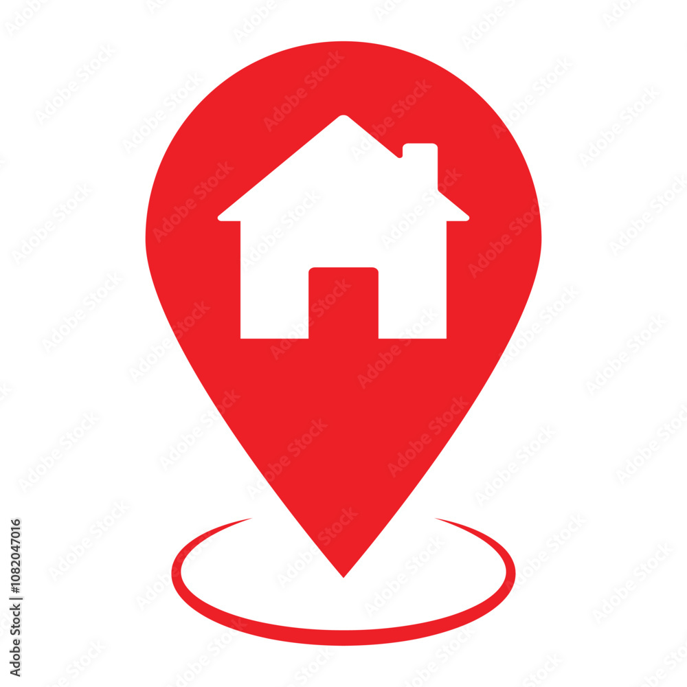 Red map pin for indicating a home or residential location. Location marker above a surface