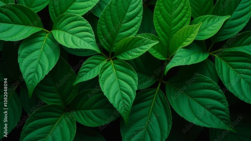 Close-up of lush green leaves forming a textured pattern. Close-up of lush green leaves forming a textured pattern.