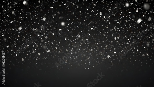 Many small, light-colored flakes are falling against a dark background.