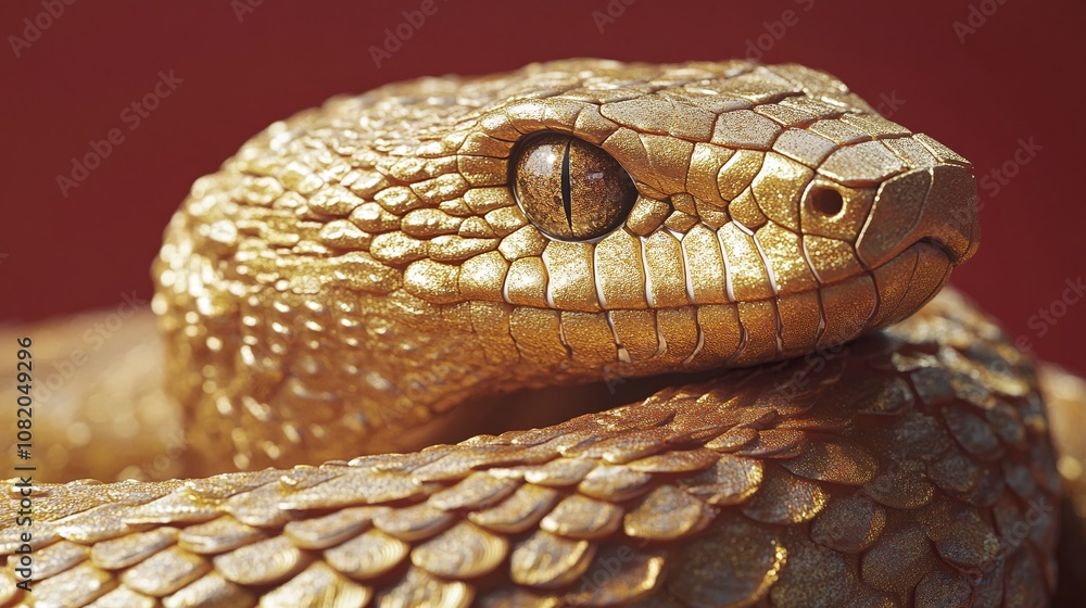 Elegant golden snake with intricate scale patterns and captivating eyes, symbolizing beauty and mystery of wildlife in a stunning close-up view against a vibrant background. Elegant golden snake with intricate scale patterns and captivating eyes, symbolizing beauty and mystery of wildlife in a stunning close-up view against a vibrant background.