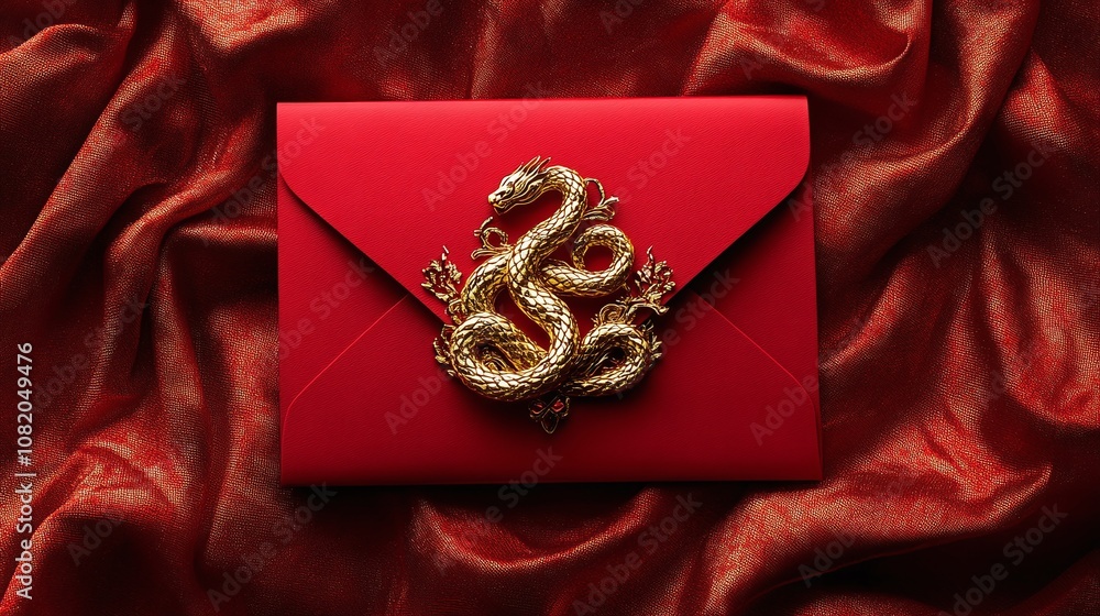 Elegant Red Envelope with Golden Dragon Design on Luxurious Red Silk Fabric Perfect for Celebrations and Special Events Elegant Red Envelope with Golden Dragon Design on Luxurious Red Silk Fabric Perfect for Celebrations and Special Events