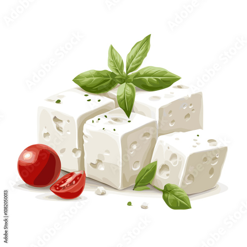 Traditional Greek Feta Cheese with Basil Garnish