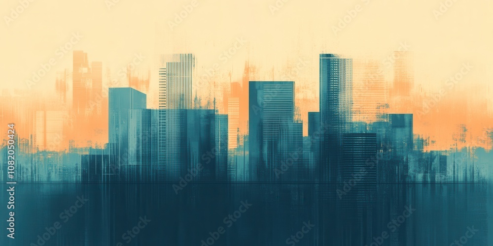 A blended silhouette of skyscrapers against a soft orange and teal background, evoking a modern urban atmosphere. A blended silhouette of skyscrapers against a soft orange and teal background, evoking a modern urban atmosphere.