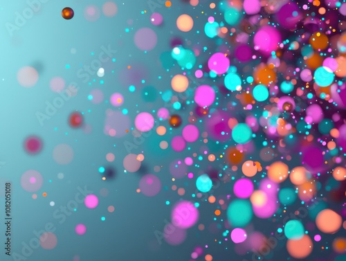 Dynamic colorful bokeh particles abstract space digital art vibrant atmosphere close-up view visual creativity