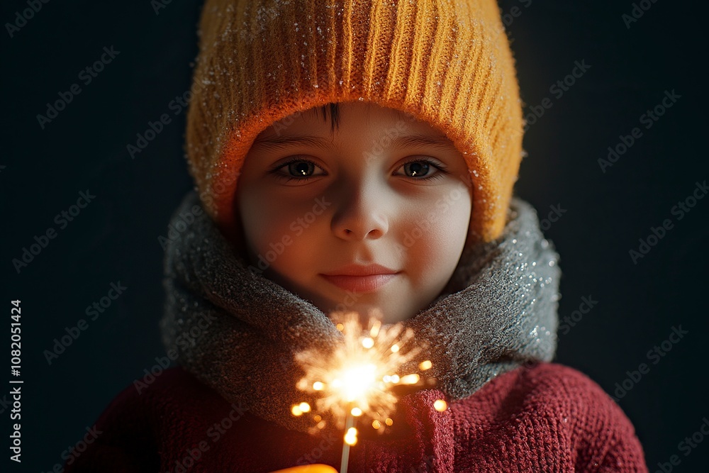 a boyl kid look happy hold a firework, with winter clothes, hyper realistic model, 8k, uhd, isolated background, copy space, clean, generative ai a boyl kid look happy hold a firework, with winter clothes, hyper realistic model, 8k, uhd, isolated background, copy space, clean, generative ai