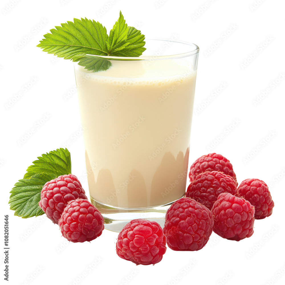Delicious Milk-Drenched Raspberries: A Perfect Summer Delight for Healthy Beverages and Dessert Recipes, on the transparent background Delicious Milk-Drenched Raspberries: A Perfect Summer Delight for Healthy Beverages and Dessert Recipes, on the transparent background