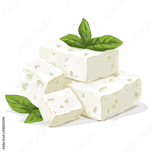 Traditional Greek Feta Cheese with Basil Garnish