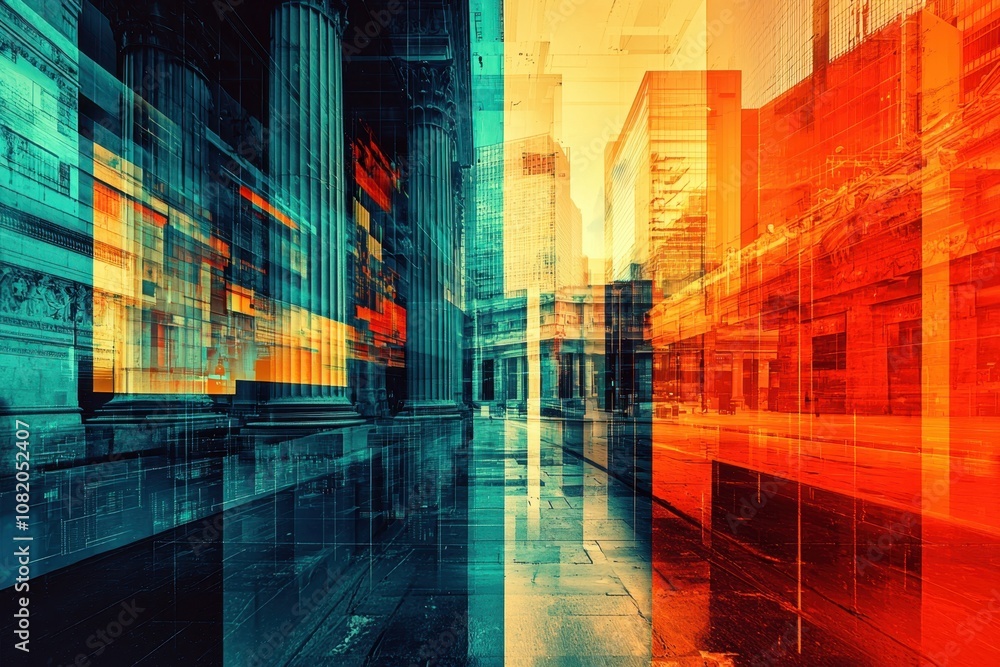 Obraz premium Abstract urban landscape city center digital art futuristic environment wide angle view visual concept
