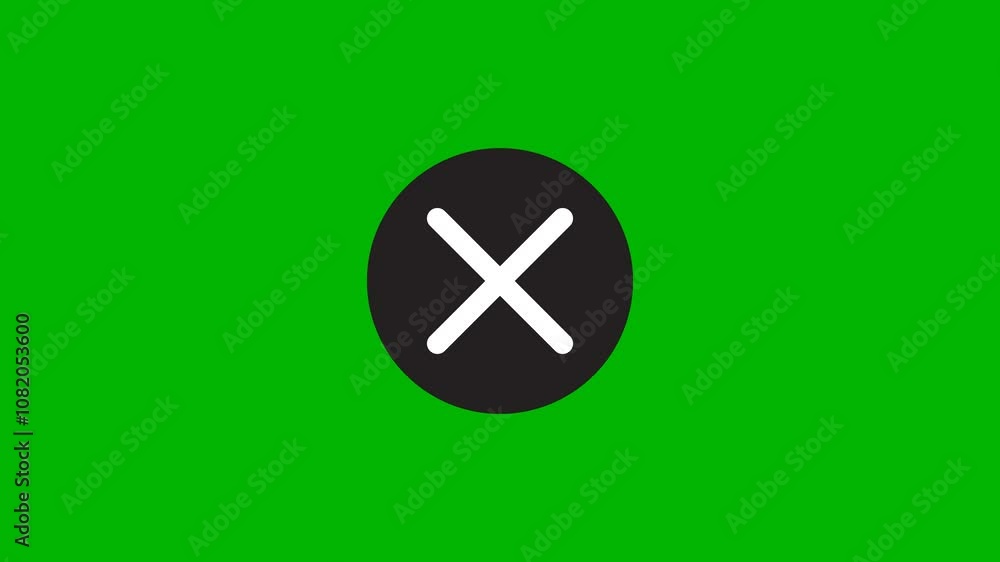Animated white X mark symbol inside a black circle with popup animation isolated on a green screen background, perfect for wrong, error, and cancel indications Animated white X mark symbol inside a black circle with popup animation isolated on a green screen background, perfect for wrong, error, and cancel indications