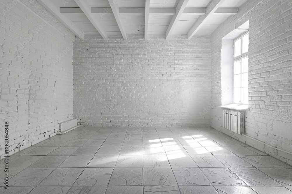 A simple room with a brick wall and a single window, great for interior or architecture photography A simple room with a brick wall and a single window, great for interior or architecture photography