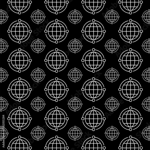 Earth globe icon isolated seamless pattern on black background