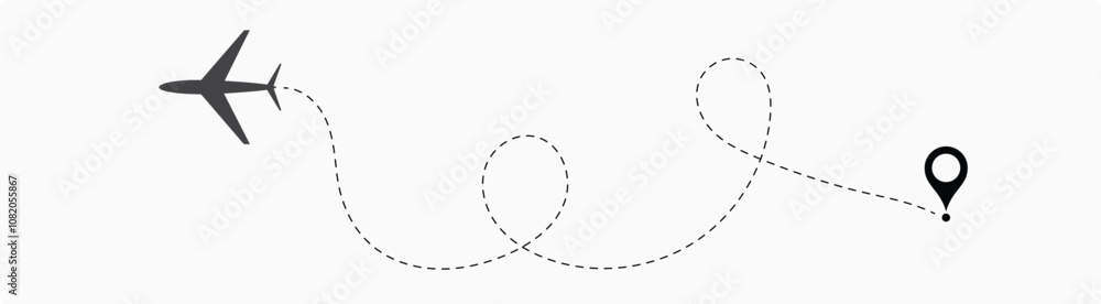 air plane flight route with the point of location line trace isolated on white background. air plane flight route with the point of location line trace isolated on white background.